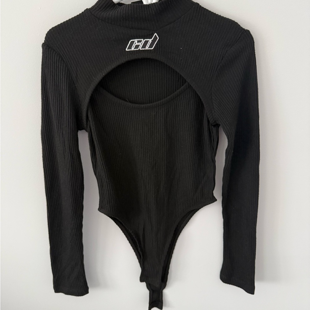 Criminal Damage Black Ribbed Long Sleeve Bodysuit